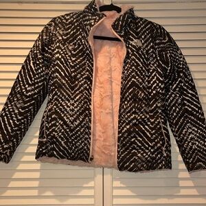 North face reversible pink & black‎ girls jacket M